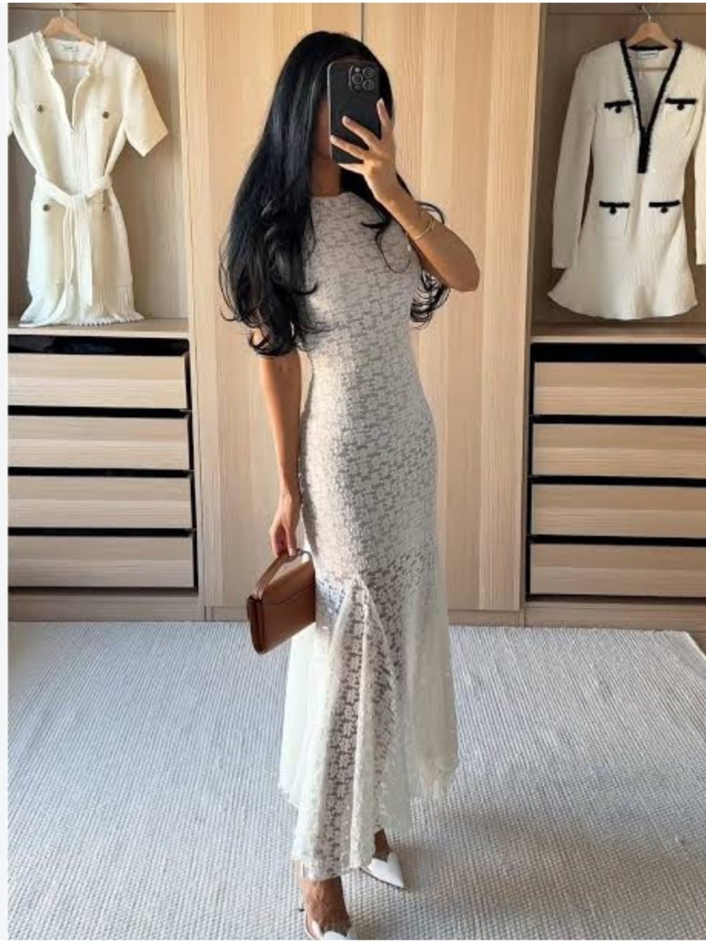 Zara NWT long lace dress oyster white Large 5584/392